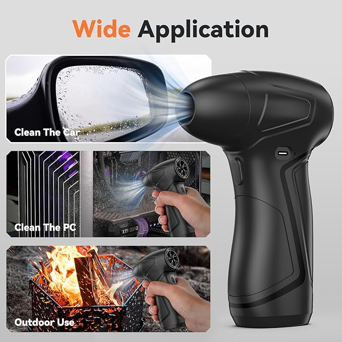 PureWellness Compressed Air Duster Can, Cordless Air Blower, Rechargeable Electric Duster & 3 Nozzles for Keyboard, PC, Home Cleaning, Portable Cleaning Kit, Black