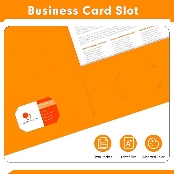 Two Pocket Folders, PANDRI 50 Pack 2 Pocket Folders, Letter Size Paper File Folder for School Office Home Business, Orange