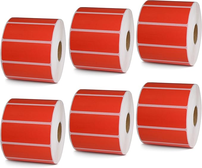 BETCKEY - 2.5" x 1" Multipurpose & Barcode Labels Compatible with Zebra & Rollo Label Printer,Premium Adhesive & Perforated[Red, 6 Rolls, 8280 Labels]
