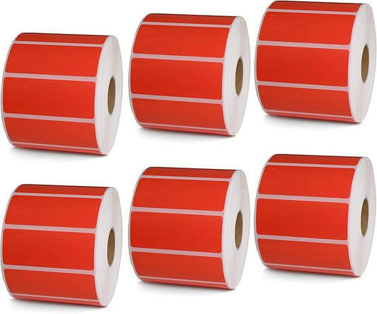 BETCKEY - 2.5" x 1" Multipurpose & Barcode Labels Compatible with Zebra & Rollo Label Printer,Premium Adhesive & Perforated[Red, 6 Rolls, 8280 Labels]