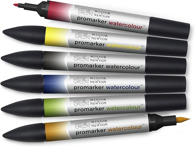 Winsor & Newton ProMarker Watercolor Marker Set, 6 Count, Basic Tones
