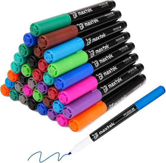 maxtek Dry Erase Markers Ultra Fine Tip, 36 Count 12 Colors, Low Odor, School Supplies Classroom Take Note Whiteboard Markers