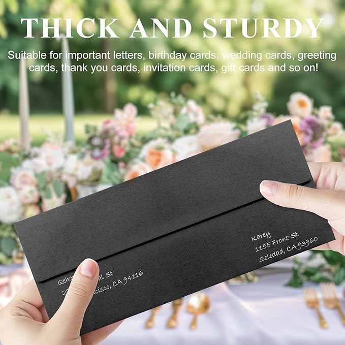 50 Pack Black #10 Business Envelopes, Standard Envelopes Self Seal, 4 1/8 x 9 1/2 Inch Letter Size Business Mailing Envelopes for Checks Invoices Statements Baby Shower Wedding Birthday Graduation
