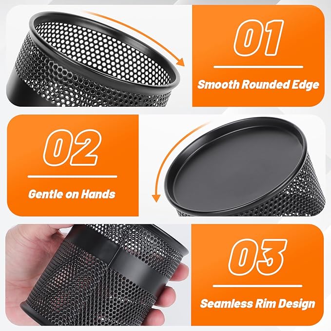 Segarty Pen Holder for Desk, 12 Pack Black Pencil Cup, Metal Desktop Pens Organizer, 3.3 x 3.9 inch Pencils Holder for Office Supplies Organization, School Classroom, Brush Storage