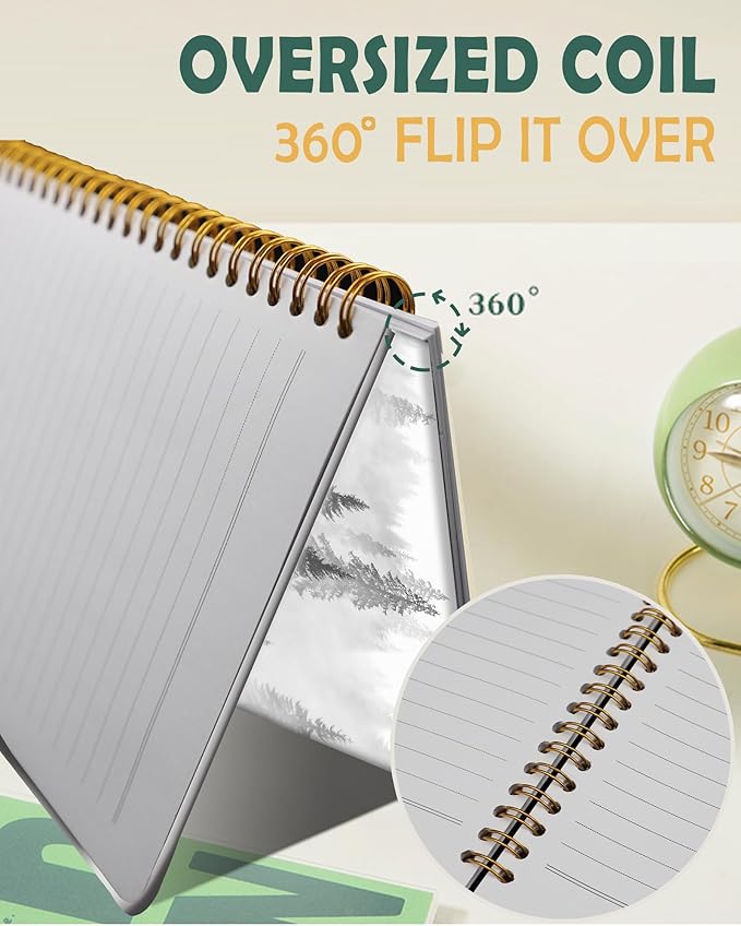 Ruled Spiral Writing Notebook,A5 Hardcover Lined College Journal for Women,Strong Twin-Wire Binding with Premium Paper,8.4" X 6",Perfect for School,Office,Home(Black White Forest)