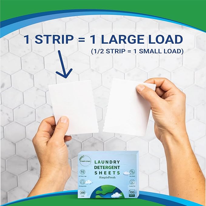 100 Laundry sheets 200 loads | Laundry Detergent Sheets, Eco-Friendly, Plant-Based, Hypoallergenic, No Plastic Jug Kindly (Fresh Linen)