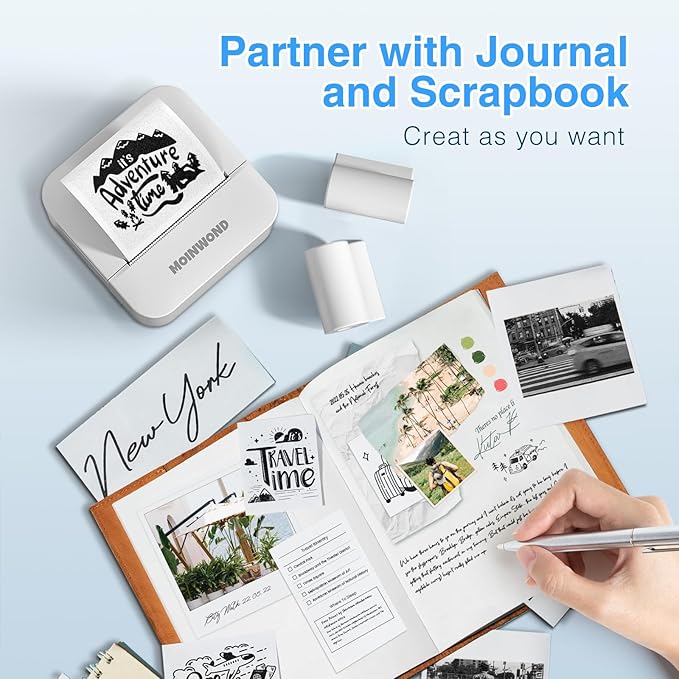 Notebuddy Mini Sticker Printer Doodle Dash Portable Thermal Printer Inkless Pocket Photo Printer Bluetooth for Learning Assistance, Scrapbook Supplies,Journal,Study Notes with Sticker Paper,White