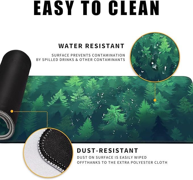 Forest Gaming Green Large Gaming Mouse Pad Keyboard Desk Pad Extended Mouse Pad Gaming Office Decor, Pc Laptop Mouse Pads Large (31.5x11.8 in) with Stitched Eges Non-Slip Base Mousepad XL