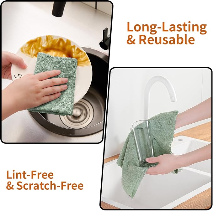 Tigona 80 Pack Microfiber Cleaning Cloth Roll,Lint Free Rags & Tear Away Reusable Towels Washable Scratch,Ultra Absorbent Dish Rags(12" x 12") for Car Kitchen Home Garage-Green
