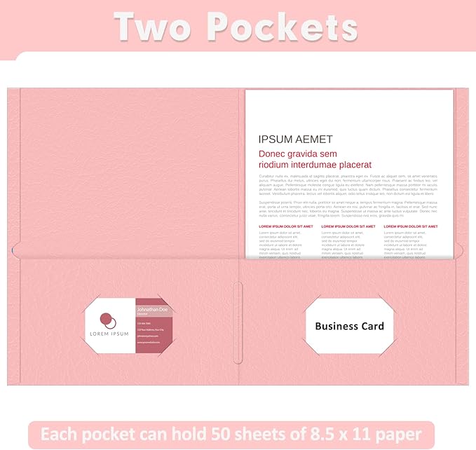 Two Pocket Folders, PANDRI 50 Pack 2 Pocket Folders, Letter Size Paper File Folder for School Office Home Business, Pink