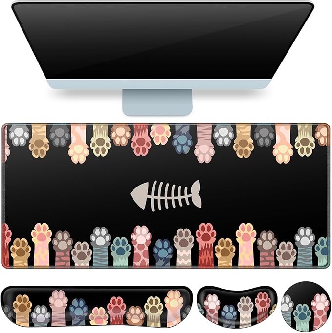 Desk Mat, Large Gaming Mouse Pad with Wrist Rest, 4in1 XXL Mousepad+Keyboard Wrist Rest+Mouse Pad Wrist Support+Cup Coaster Set Ergonomic Computer Desk Arm Wrist for Decor Home Office Table Women