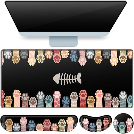 Desk Mat, Large Gaming Mouse Pad with Wrist Rest, 4in1 XXL Mousepad+Keyboard Wrist Rest+Mouse Pad Wrist Support+Cup Coaster Set Ergonomic Computer Desk Arm Wrist for Decor Home Office Table Women