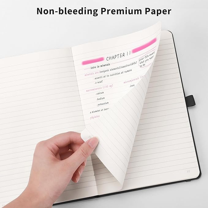 RETTACY Lined Journal Notebook, 192 Numbered Pages, A5 Medium Size (5.7'' x 8.3''), for Men & Women, Journaling, Writing, Work & Office, Leather Hardcover, 100 GSM Thick Paper (Black)