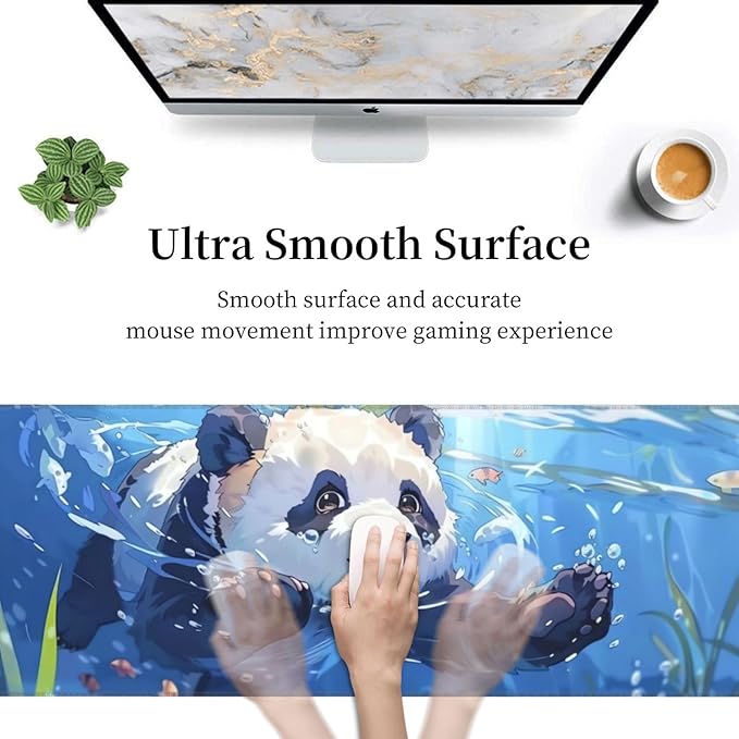 Cute Big Panda Gaming Mouse Mat Extended Large XL Mouse Pad Desk Mat Non-Slip Rubber Mice Pads Stitched Edges for Office and Home,31.5 X 11.8 X 0.12 Inches