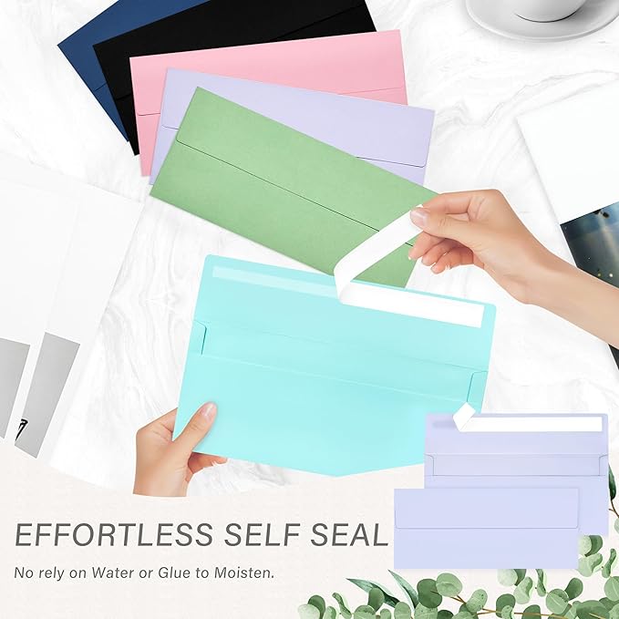 50 Pack #10 Business Envelopes, Self Seal Standard Lavender Envelopes for Secure Business & Legal Mailing, Office, Checks, Letter, Invoices, 4 1/8 x 9 1/2 Inches