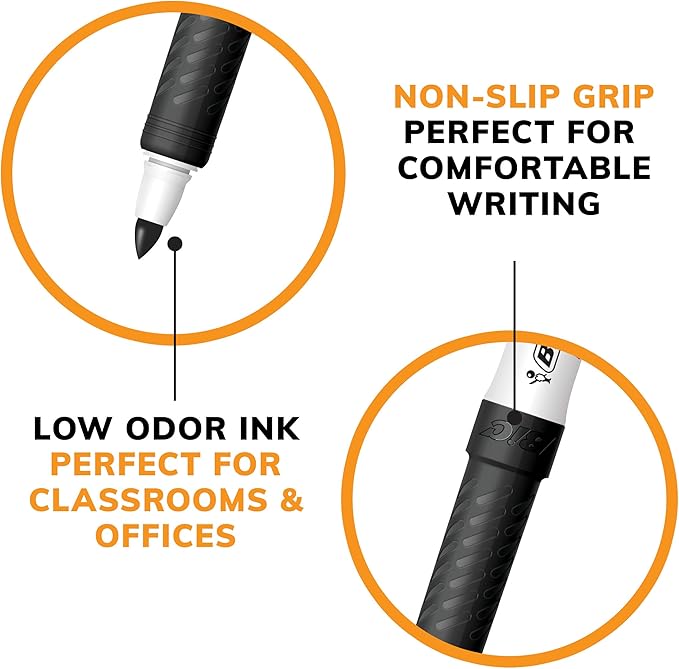 BIC Intensity Red Low Odor Dry Erase Markers, Fine Tip, 12-Count Pack of Erasable Markers With Low-Odor Ink for a Pleasant Writing Experience