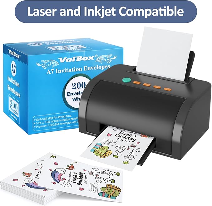 ValBox 200 Qty A7 Invitation Envelopes 5 x 7, 120GSM White Kraft Paper Envelopes for 5x7 Cards, Self Seal, Weddings, Invitations, Baby Shower, Stationery, Office, 5.25 x 7.25 Inches