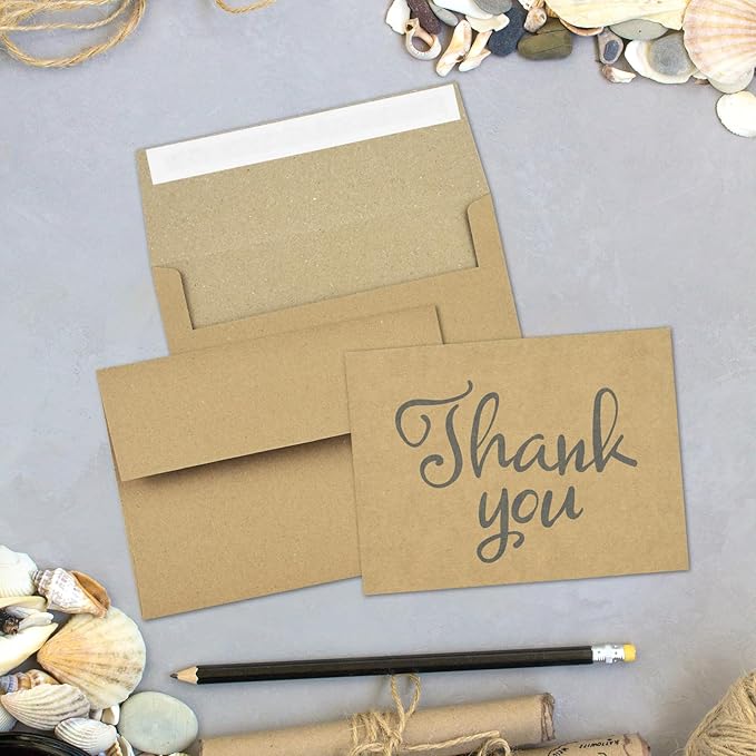 Blank Cards and Envelopes 4.375x5.75,50 Pack Kraft Cards Brown Envelopes for All Occasions,Invitations Thank You Blank Cards