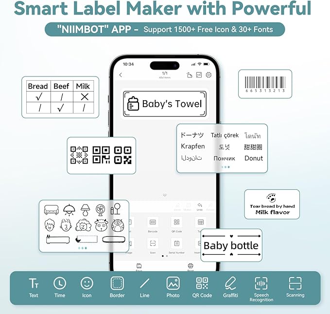 NIIMBOT B1 Label Maker Machine with Tape, Thermal Label Printer Easy to Use for Office, Home, Business, 2 Inch Label Maker with 2'' x1.18'' Labels