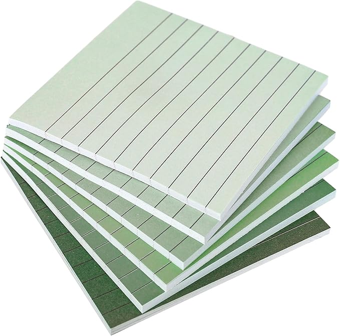 12Pcs Sage Green Lined Sticky Note 3 x 3 Inch Assorted Green Self Adhesive Notepad Removable Memo Pad for Summer Home School Office Supplies