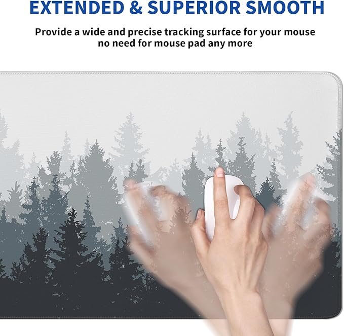 Tree Mouse Pad Abstract White Mouse Pad 31.5x11.8 Inch Texture Non-Slip Rubber Base Large Mousepad Stitched Edges Keyboard Mouse Mat Desk Pad for Office and Home