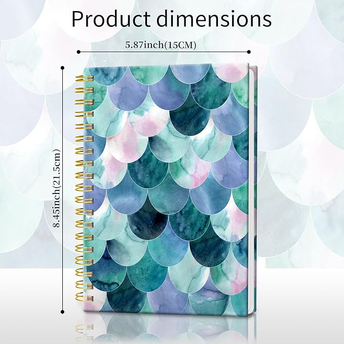 Spiral Journal Notebook, Hardcover Lined Journal for Women, Medium 6 x 8.4 in, 120 Pages Thick Paper, College Ruled Notebook for Writing, Work, Office, and School,Beautiful Green Mermaid Scales