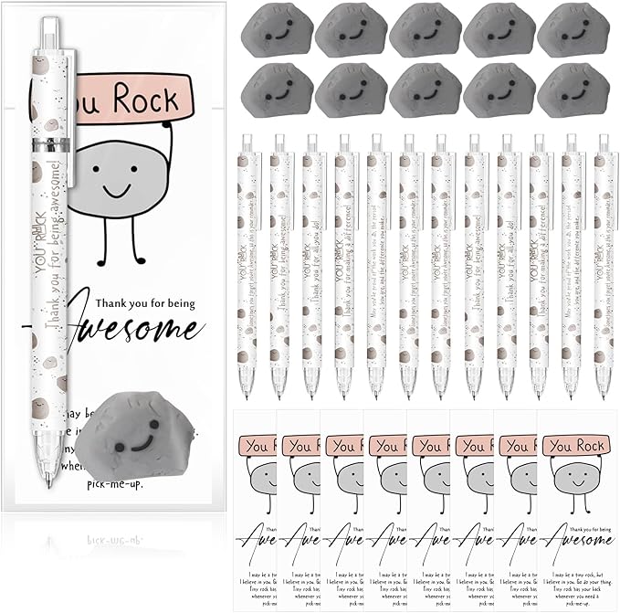 30 Sets Christmas Inspirational Gifts You Rock Pencils Bulk 6 Styles 0.7 mm Mechanical Pencils with Erasers Positive Cards for Xmas Holiday Student Teacher Coworker School Office Supplies