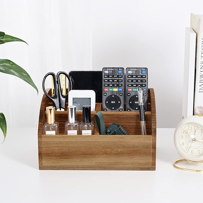 Wooden Desk Organizer, Solid Wood Pen Holder for Desktop Organizer, No Need Assembly, Home Office Supplies Workspace Organizers Mail Holder Remote Control Countertop Storage Box