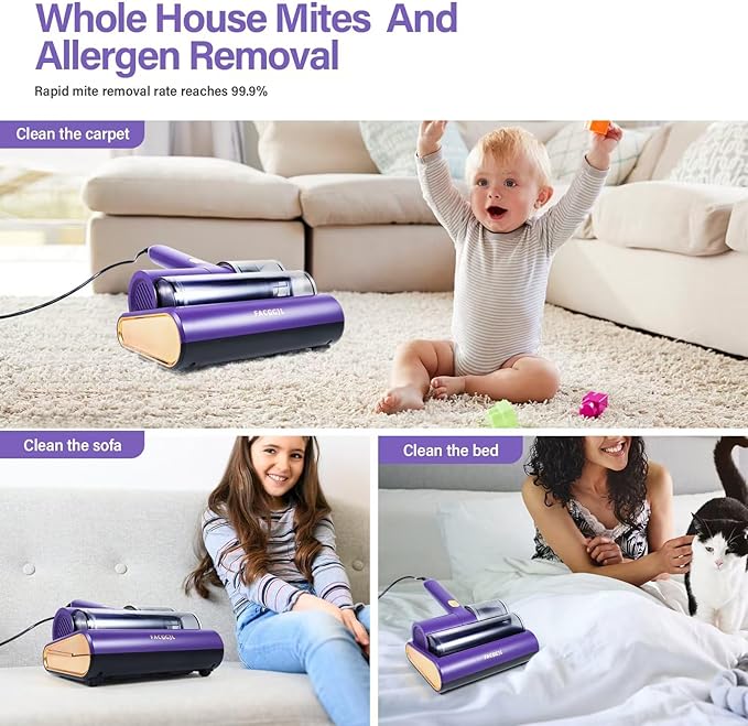 JJZNCLLEN Mattress Vacuum Cleaner uv sanitizing, 16kpa Mattress Vacuum Cleaner Powerful Suction, Handheld Couch Cleaner Machine Deep Cleaner for Bed Cleaning, Sheet, Fabric Sofa Vacuuming