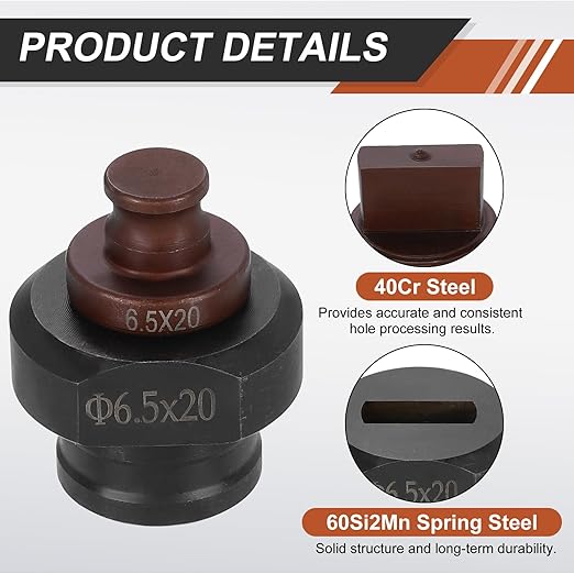 HARFINGTON Hydraulic Hole Punch Die 6.5x20mm Slotted Hole 40Cr Steel Electric Punching Kit for MHP-20 JP-20 Electric Punching Machine, Burgundy & Black