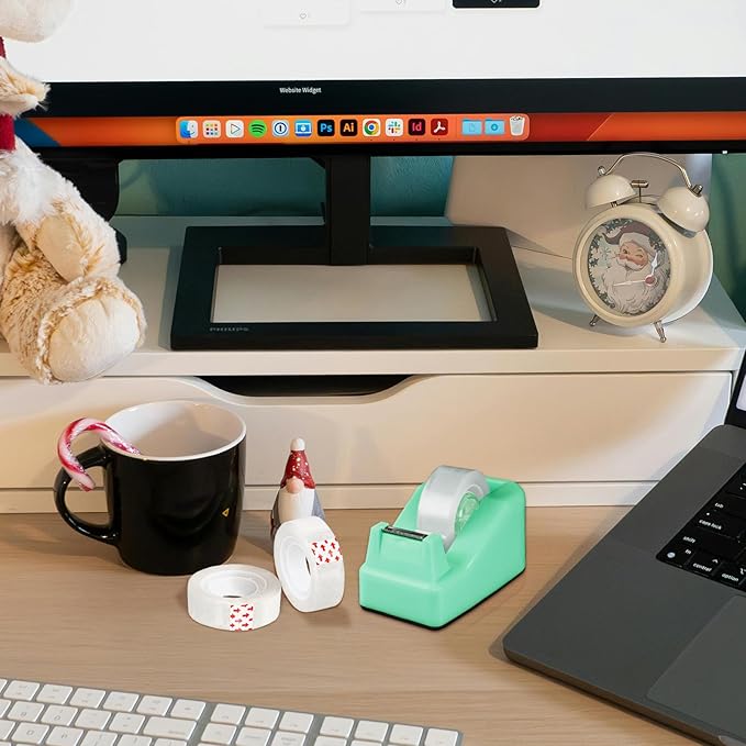 Desktop Tape Dispenser Green with Weighted Nonskid Base - Includes 6 Rolls of Transparent Tape (0.71 Inch x 1000 inches Each)