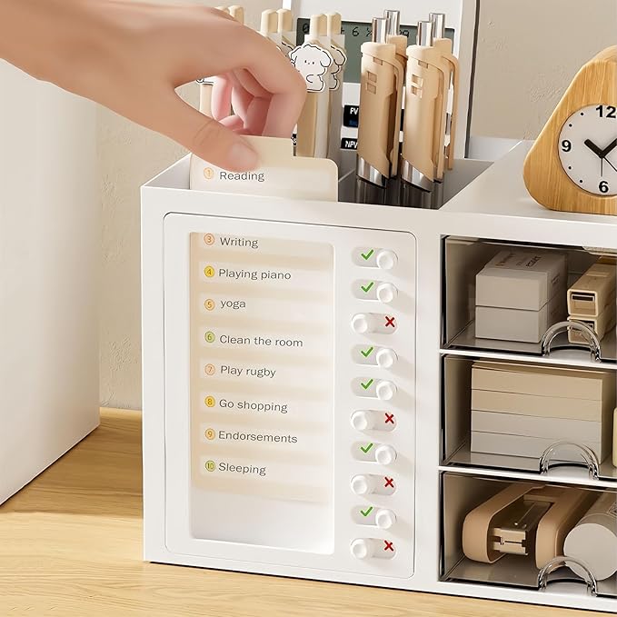 Desk Organizer with Drawer, Stationery Pencil Pen Holder for Desk, Multi-functional Desk Organizers and Accessories, Workspace Organizers for Office School Home Supplies