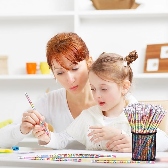 120 Pcs Happy Birthday Pencils Colorful Birthday Pencil for Students Teacher Wooden Pencils with Erasers Birthday Party Supplies, 6 Style(120)