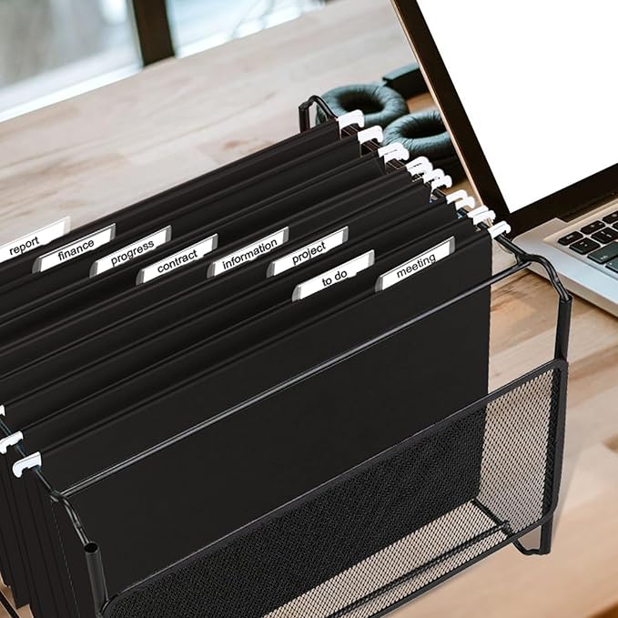 HERKKA Hanging File Folders, 30 Pack Reinforced Letter Size Hanging Folders, Designed for Bulky Files, Filing Cabinet, 1/5-Cut Adjustable Tabs (Black)