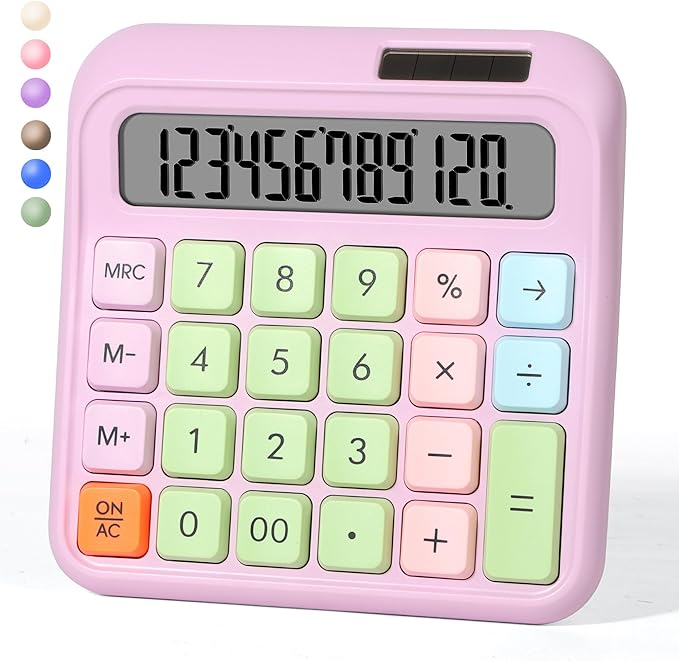 Desk Calculator,12 Digits, Large LCD Display,Big Buttons,Solar and Battery Dual Power Desktop Calculators,Cute and Aesthetic,Suitable for Office & Study