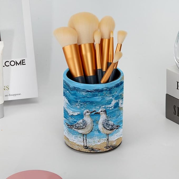Beach Birds East Coast Ocean (3) Pencil/Pen Holder for desk, Round Desktop Organizer for Desk Multi Purpose Use for Home School Office Supplies
