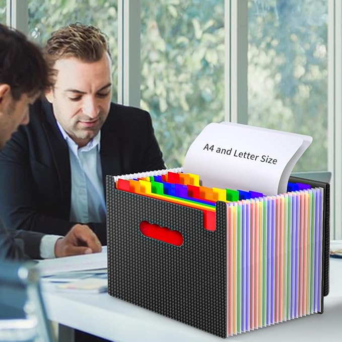 Expanding File Folders,25 Pockets Accordion File Organizer,Expandable Filing Folder with Handle,Portable File Box for Receipt,Bill,Paper,A4/Letter Size,2 Adjustable Straps,Diamond