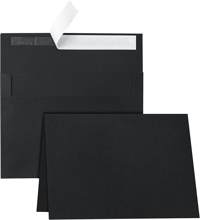 100 packs Black Note Cards and Envelopes 5 x 7, 300GSM Blank Folded Cardstock and Printable A7 Envelopes Self Seal for Wedding Invitations, Greeting Cards, Mailing, Festival Blessings