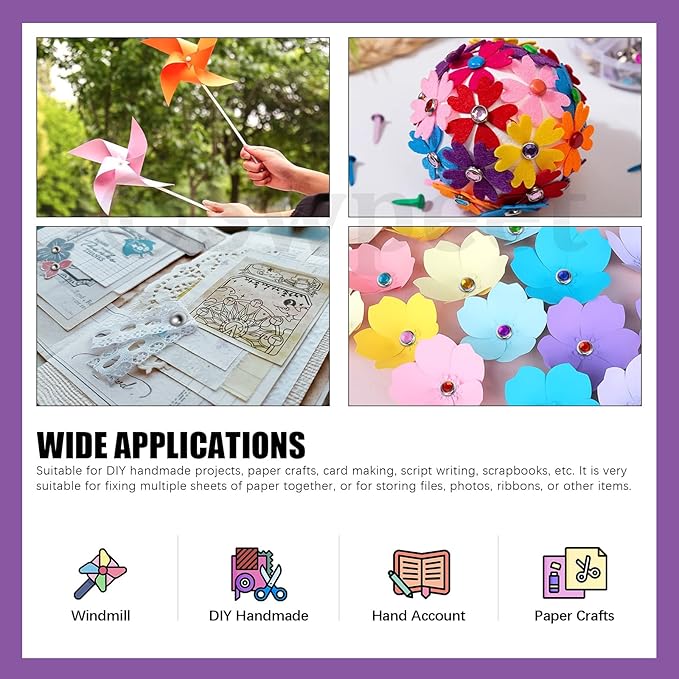 Swpeet 240 Sets 9 Styles and 5 Sizes Multicolor Split Pins Mini Brads Metal Brad with Hole Punch Assortment Kit, Metal Paper Brass Paper Fasteners Pastel Brads for Scrapbooking and Clothing Shoes