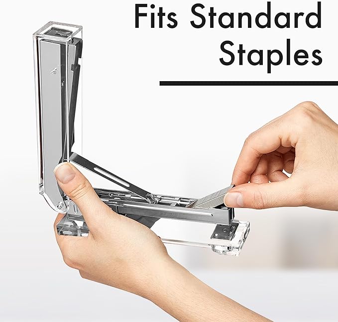 OfficeGoods Acrylic Stapler – Aesthetic & Durable Silver Desk Staple for Modern Office – Stylish & Compact Office Supplies for Women & Men