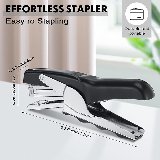 Yexiya Heavy Duty Plier Stapler Heavy Duty Office Hand Held Stapler Effortless 50 Sheet Capacity Desk Good for Stapling Home Warehouse School, Black(3 Pcs)