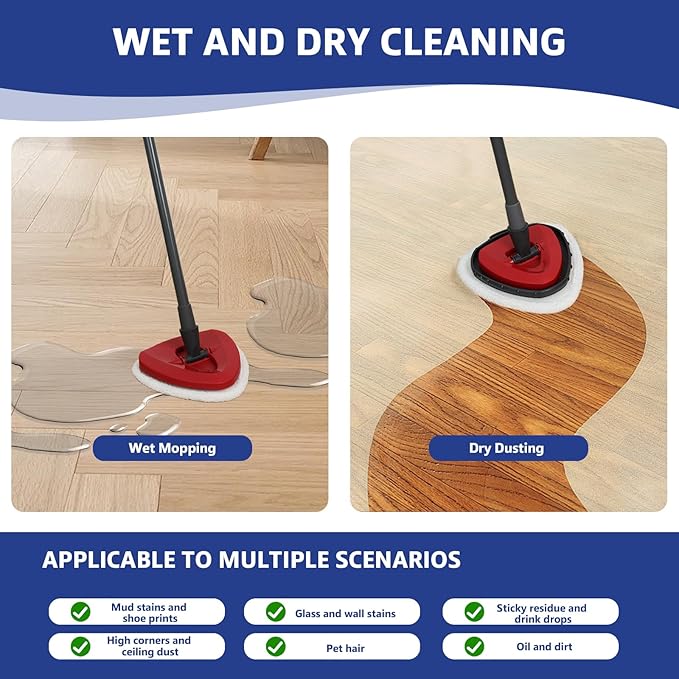 High-PQ Flat Mop Head Replacements, Microfiber Mopping Pads Refills, 1-Pack Spin Mop Pads + 1 Plastic Pad &1 Scrape for Floor, Wall & Ceiling Cleaning - Fits EasyWring & RinseClean Systems