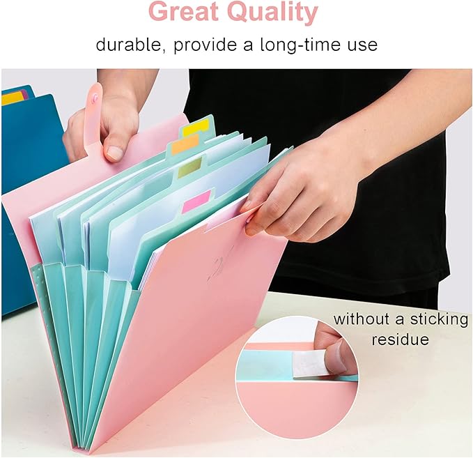 Forvencer Accordion File Organizer, Letter Size, 5 Pocket Expanding File Folder, Cute File Folder with Labels, Portable File Organizer for School Office Supplies, Folders for Documents, Pink