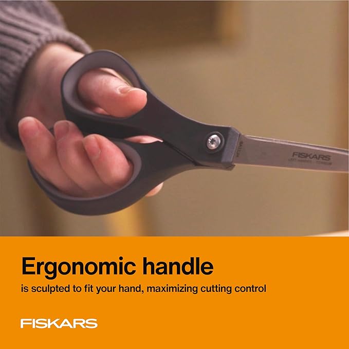 Fiskars 8” Left-Handed Titanium Scissors, SoftGrip Handle for Comfort, Durable Stainless Steel Blades for Home and Office Use