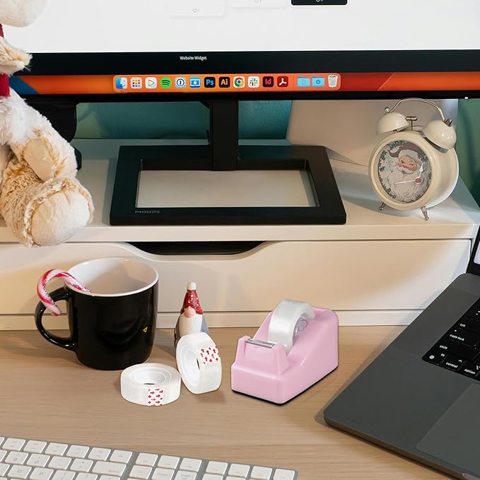 Desktop Tape Dispenser Pink with Weighted Nonskid Base - Includes 6 Rolls of Transparent Tape (0.71 Inch x 1000 inches Each)