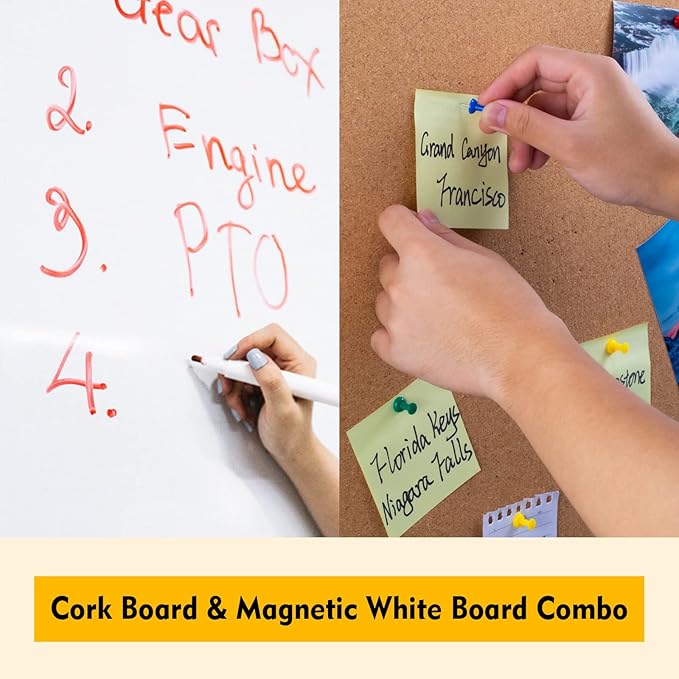 Comix Cork Board Magnetic Dry Erase Board Combo, 24 x 18 Inches Whiteboard and Bulletin Board Combination, Aluminum Frame Vision Board with 4 Dry Erase Markers, 4 Magnets, Eraser, Push Pins