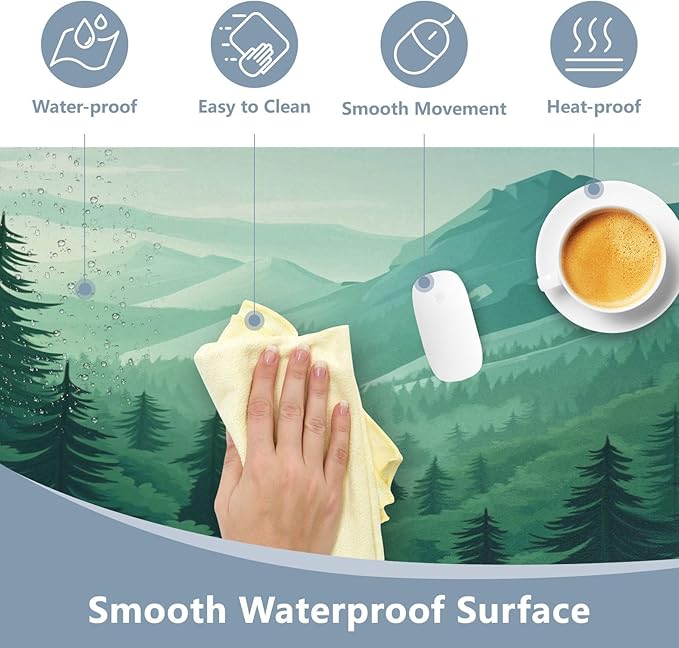 Mouse Pad Desk Mat Leather Desk Pad Large Gaming Desk Cover Protector Mat for Keyboard Computer Laptop Office Waterproof 47.2 x 23.6 Inch Green Forest Trees