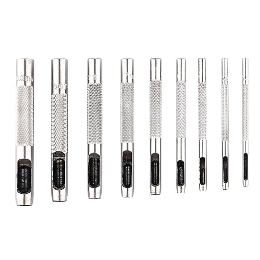 Spurtar 9 PCS Leather Hollow Round Hole Punch 3/32''-25/64'' Carbon Steel Heavy Duty Leather Hole Punch Set for Vinyl Gasket Watch Belt Canvas with Storage Bag