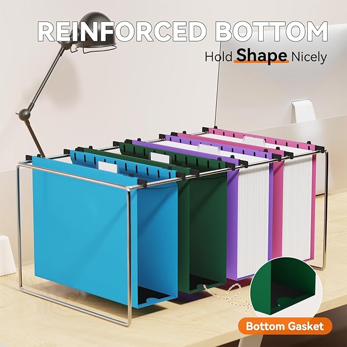 Extra Capacity Plastic Hanging File Folder Letter Size,Heavy Duty 3 inch Expansion,12 Pack Reinforced Hang Folders with Tabs,Durable Hanging Organizer for Bulky File,File Cabinet Folder,Colored