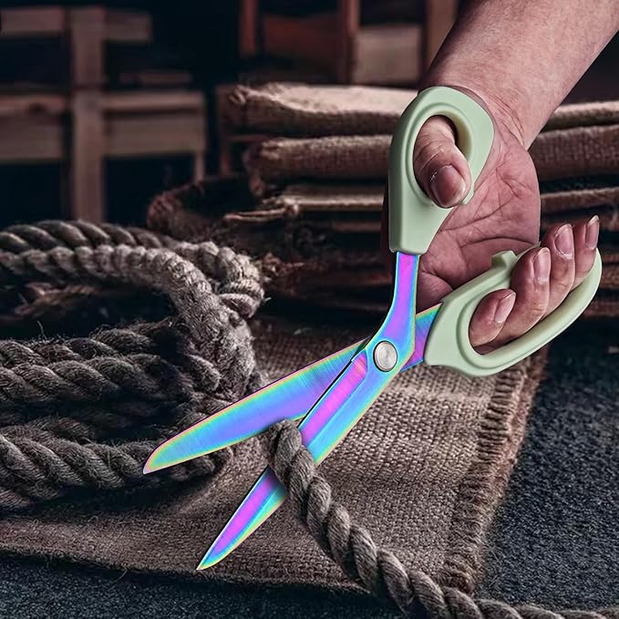 Premium Fabric Scissors Heavy Duty Multi-Purpose Titanium Coated Stainless Steel Leather Sewing Tailor's Scissors with Comfortable Handles, Craft Clothing shears (9.8 in.)